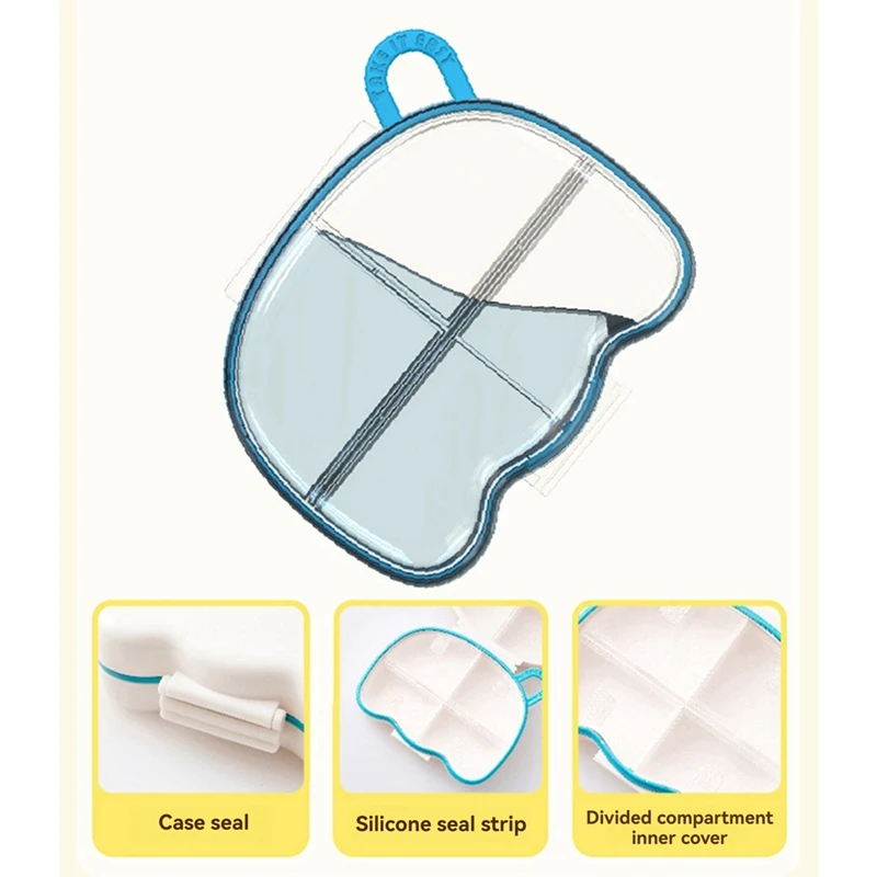 2Pcs Round Portable Plastic Medicine Box Cute Cartoon Sealed Moisture-Proof Multi-Compartment Storage