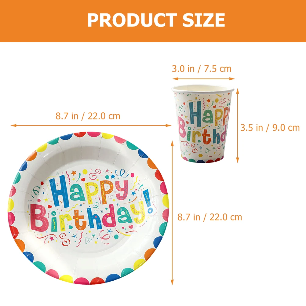 

Birthday Paper Tray Cup Set Tableware Plates and Cups for Parties Disposable Dessert Dinnerware Kit