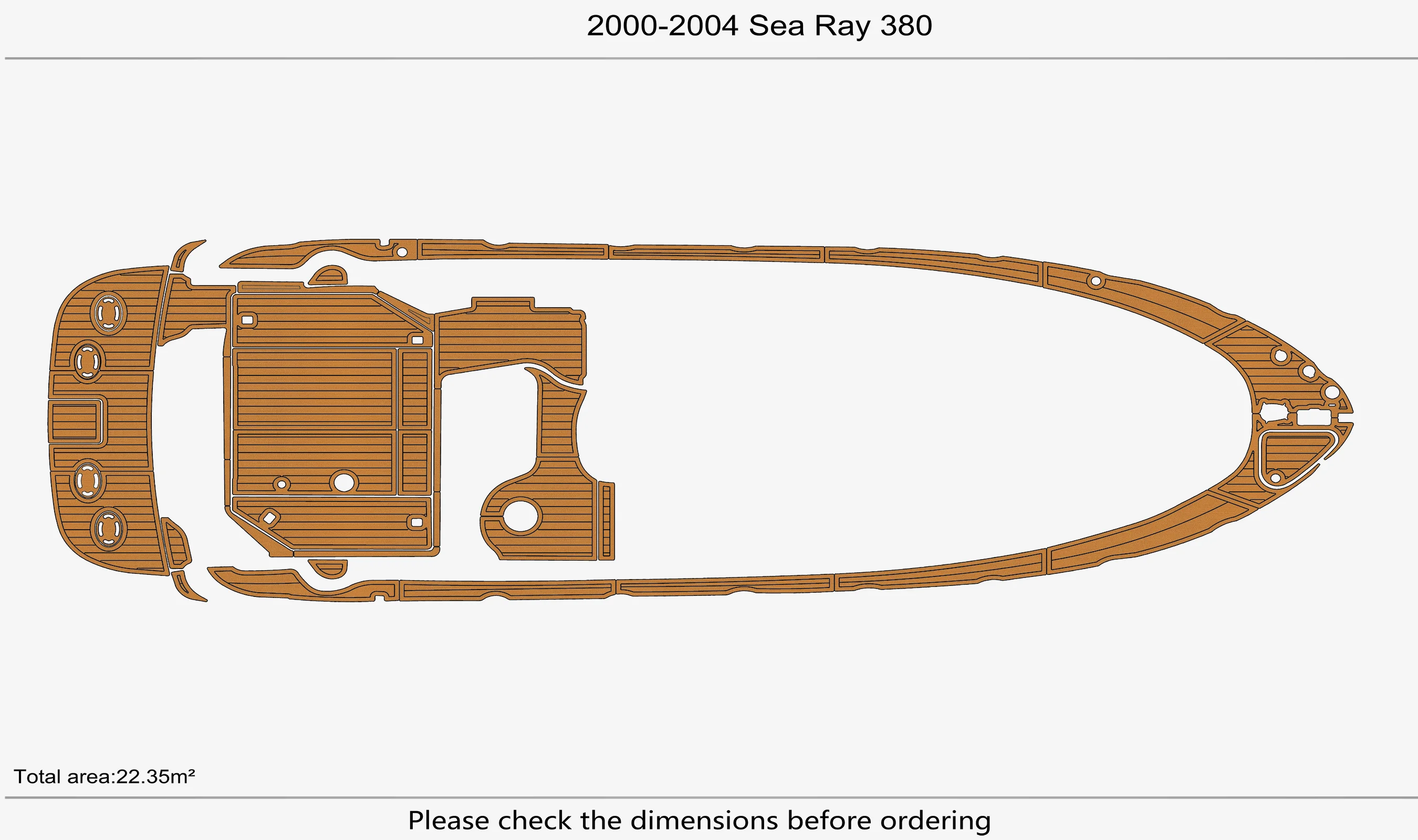 Non-Slip EVA Faux Teak Marine Mat Self-Adhesive 6mm Yacht Cockpit Pad for 2000-2004 Sea Ray 380 Boat Decking Easy Install