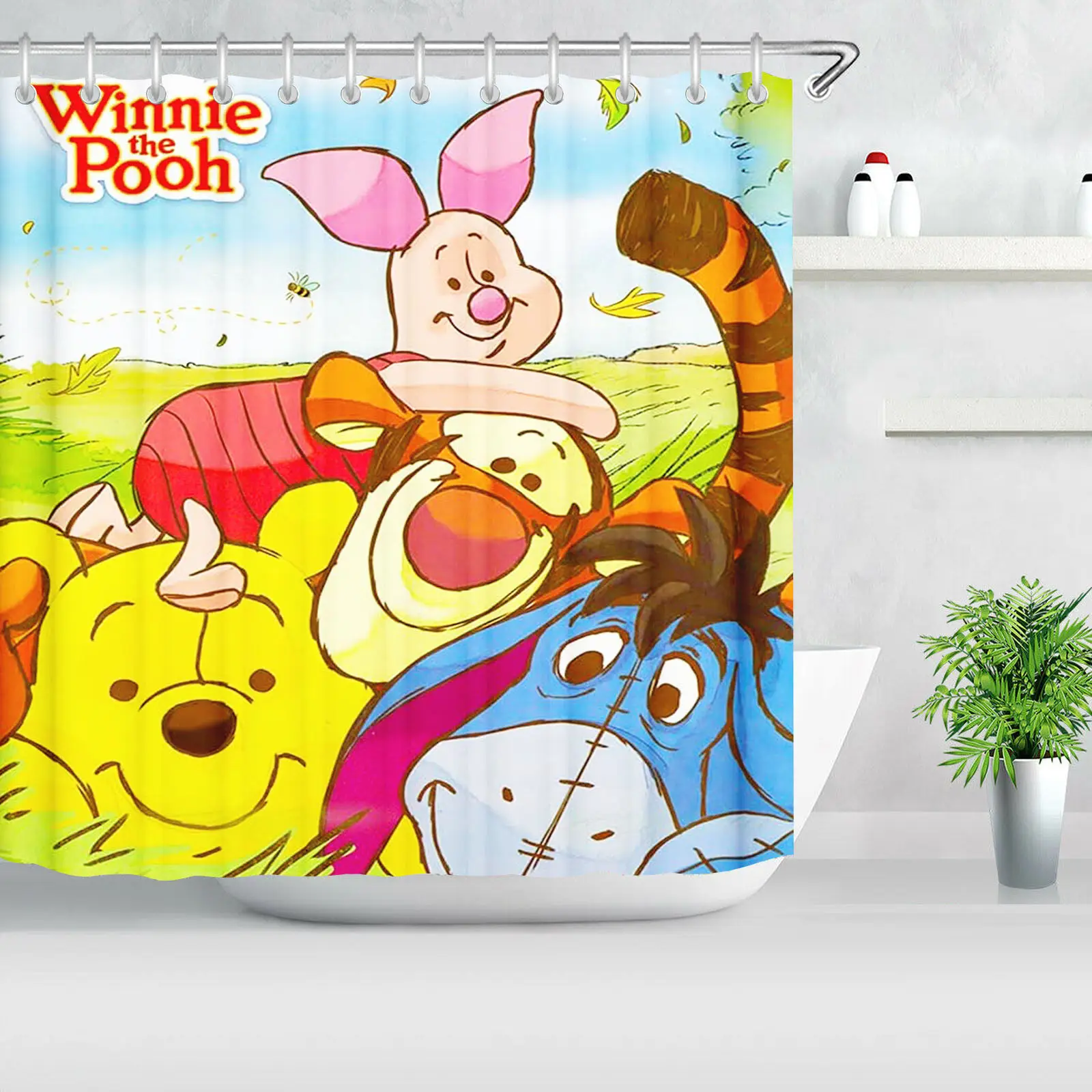 Winnie The Pooh Tigger  Cute Printed Cartoon Bathroom Accessories Shower Curtain Anime Home Waterproof Curtains  Luxury