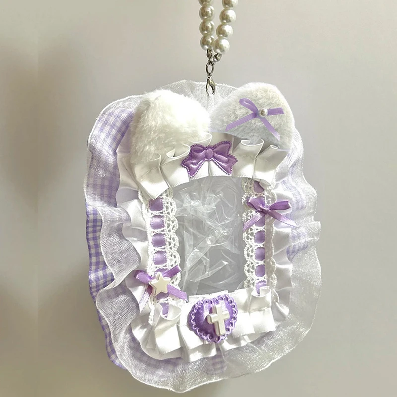Plush Photocard Protector with Ribbon & Lace - Soft Card Sleeve for Toploader, Kpop Anime Idol Display Case, Cute DIY Holder for Fans Gift