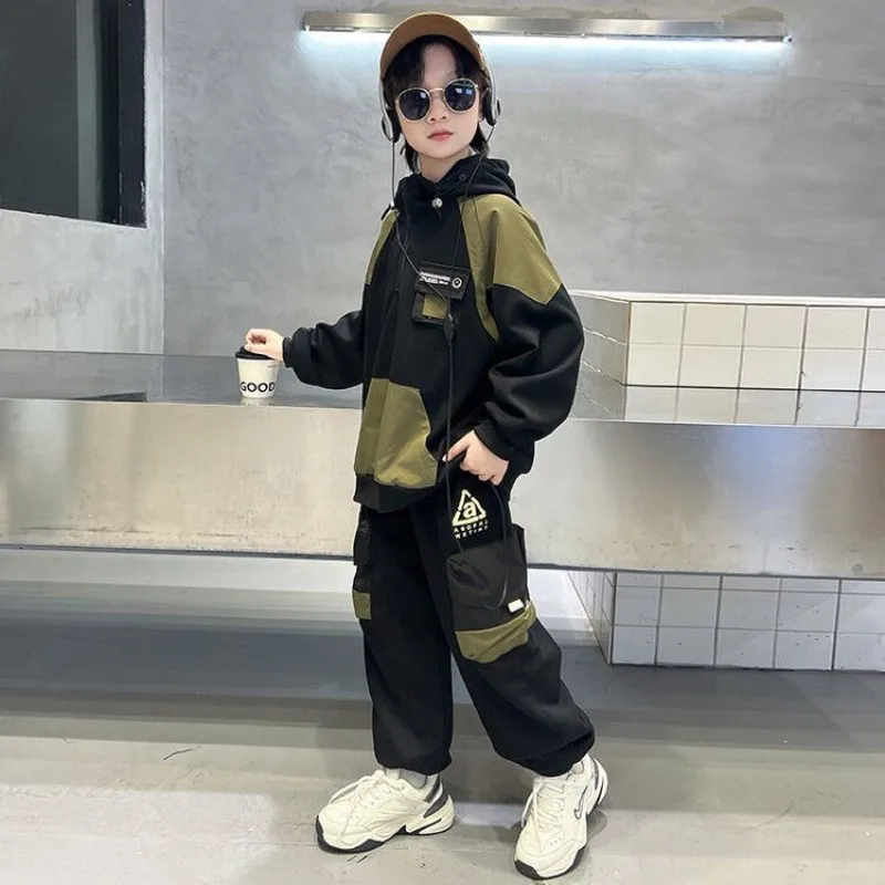 Fleece-Lined Hoodies Set Boys Sets Children Clothing Top Bottom Clothing Junior Boys' Autumn Winter Kids Clothes Child Boy Wear