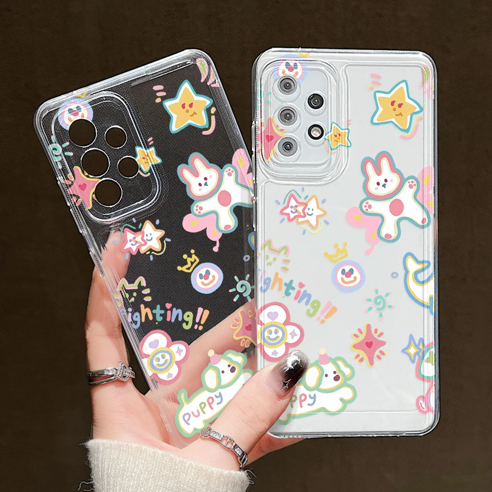 Transparente Silikon-Handyhülle mit Hasen- und Sternmotiv für Samsung A56 5G A16 A05 A07 A55 A16 A15 A13 4G A54 A17 A12, Stoßfeste Schutzhülle