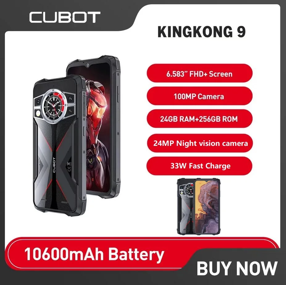 Cubot KingKong 9 هاتف ذكي متين Android 13 10600mAh، 6.583 بوصة FHD+، 24GB RAM + 256GB ROM، 100MP NFC Phone 33W شحن سريع