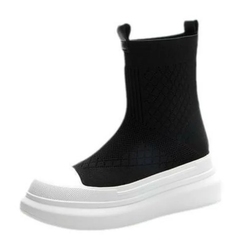 

Casual High on Platform Shoes for Women Spring Autumn Ankle Boots Stylish Korean Designer Stretch Knitted Slip On Woman Footwear