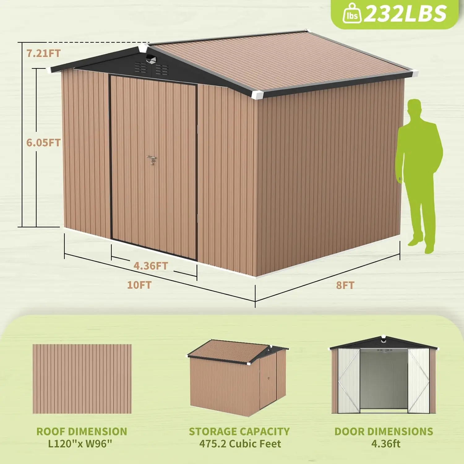 Outdoor Storage Building 10x8,Large Backyard Sheds with Lockable Doors,Waterproof Outside Storage Shed