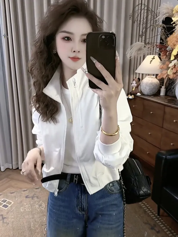 

Korean Style Stand Collar Double Zipper Short Jacket Women's Casual Versatile Baseball Uniform Top Trendy Spring New Arrival