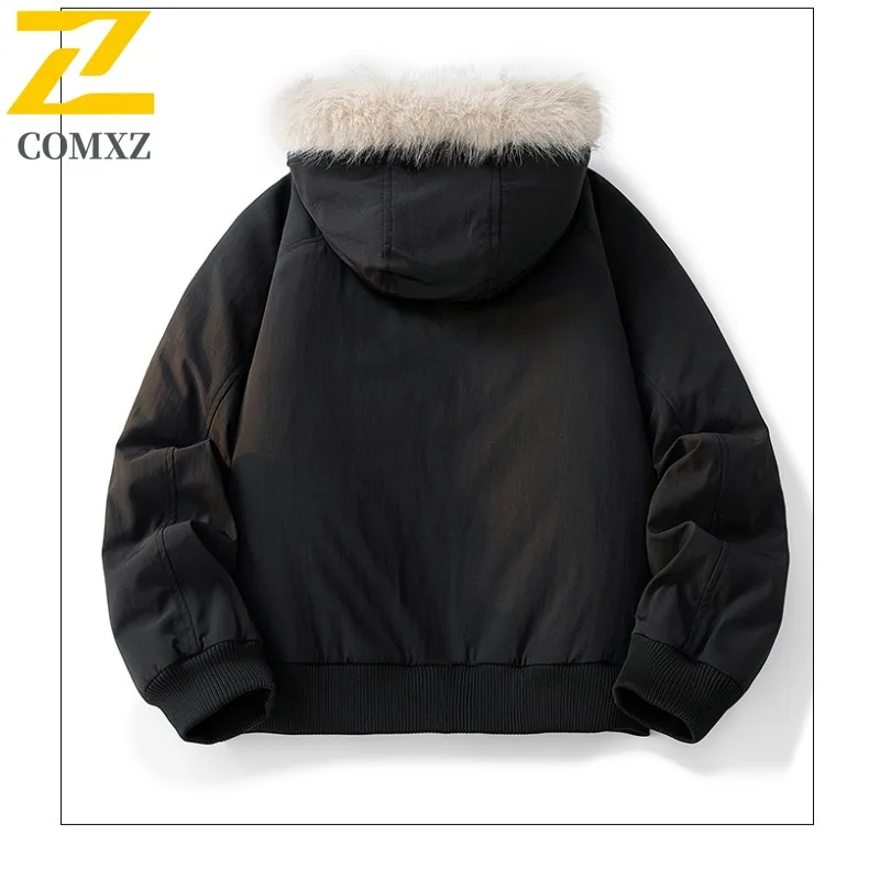 COMXZ سترة كلاسيكية عصرية بلون سادة مقاومة للرياح في الهواء الطلق مع قلنسوة وياقة من الفرو للتزلج عالية الجودة سترة مبطنة للرجال سترات مبطنة #6
