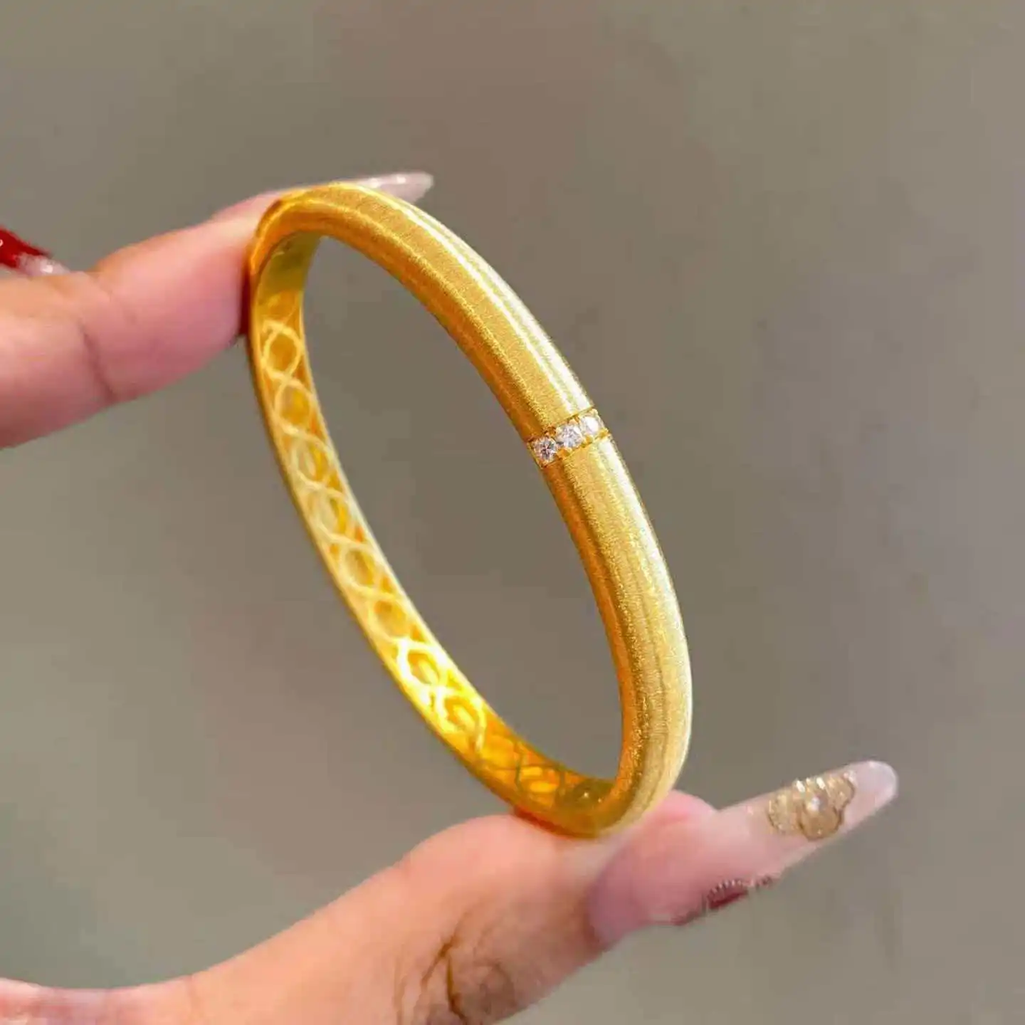 Luxury 24K 9999 Pure Gold real gold Women's Point Drill Wire Ragline Ring Buckle Bracelet