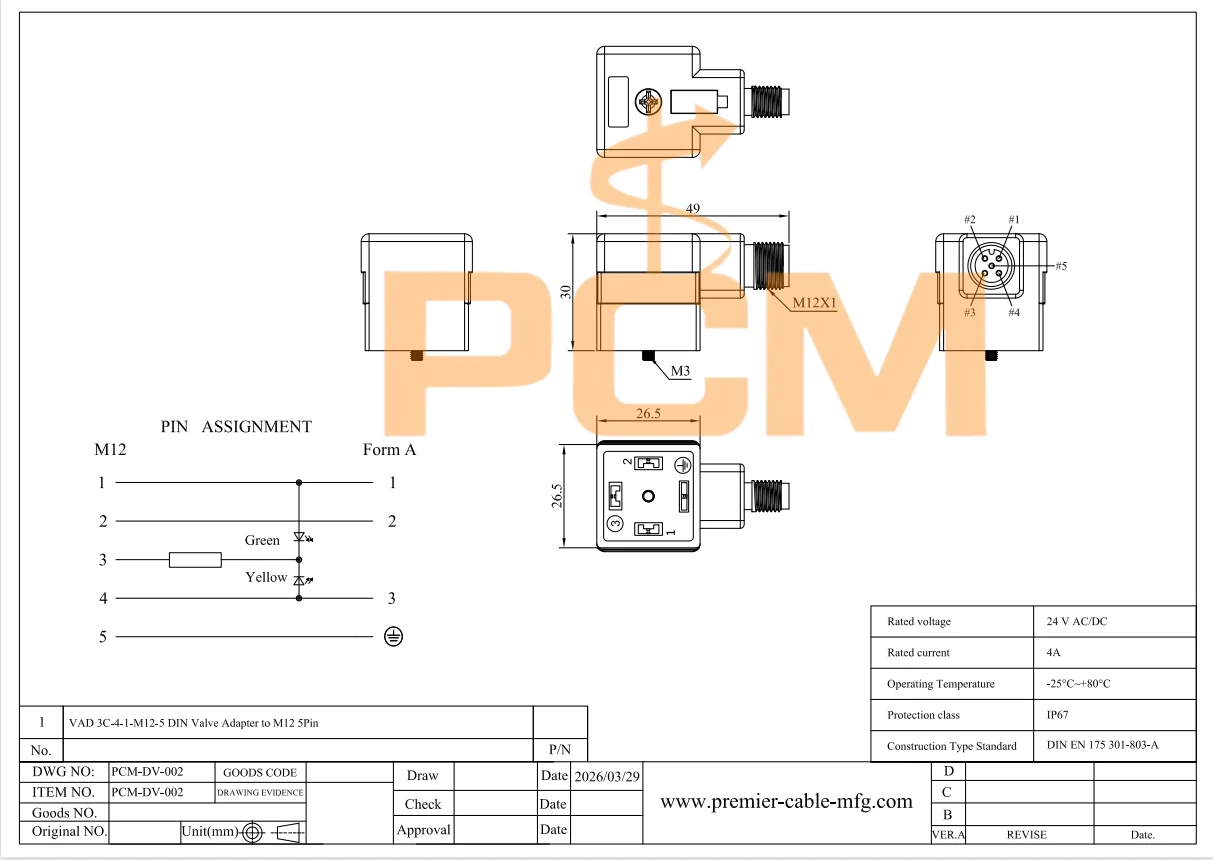 M12 A-Code nach DIN 43650 Magnetventil-Steckverbinder Kompatibel mit Hirschmann VAD 3C-4-1-M12-5 46568 Industrielles Ventilkabel – Detail 3