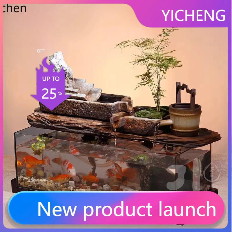 LYY Ceramic Glass Fish Tank Flowing Water Living Room Office Desktop Medium Goldfish Tank
