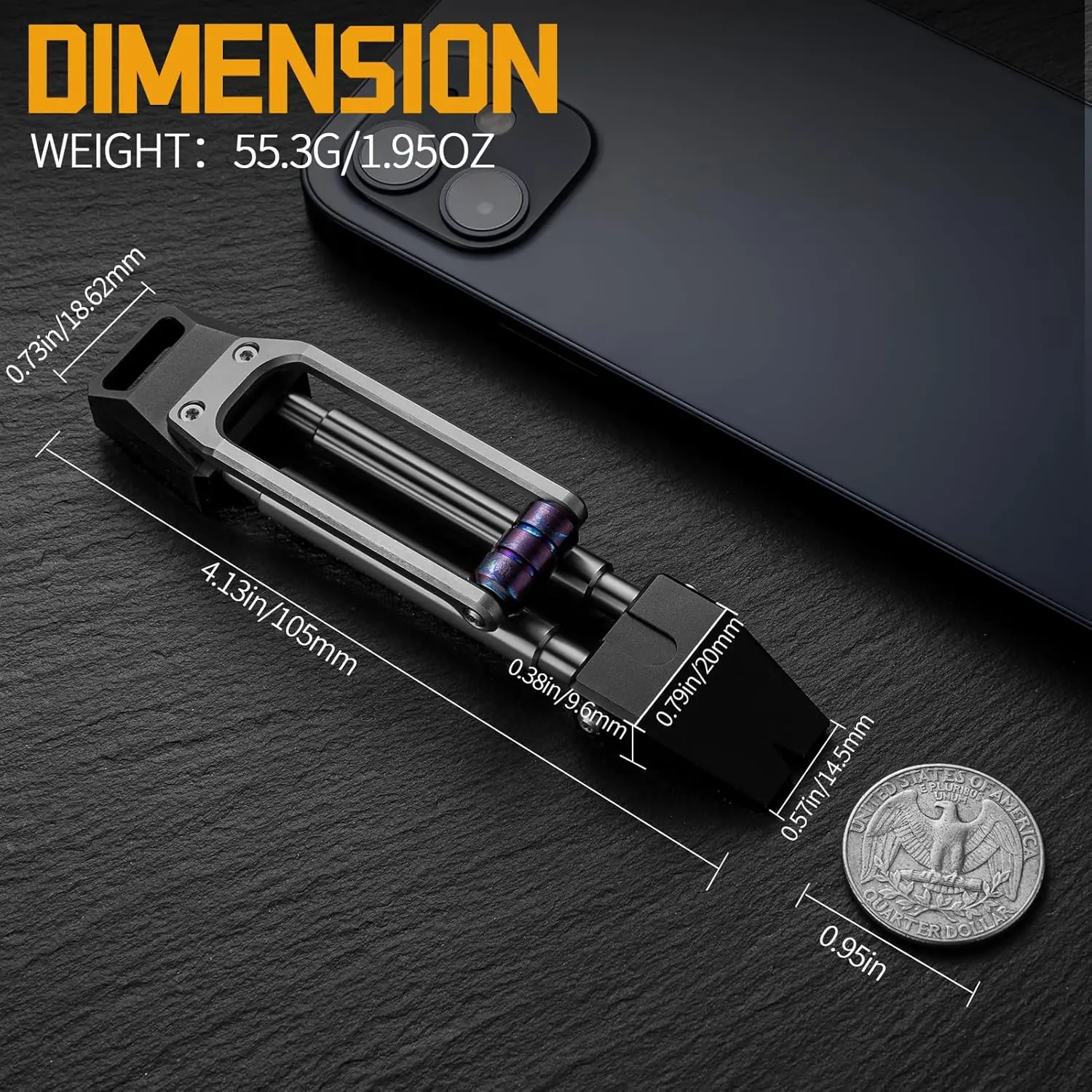 Pocket Small Prybar, EDC Multitool with Decompression Pulley, Flat Pry Bar Mini Crowbar,Outdoor Mens Keychain Gadgets (Black)