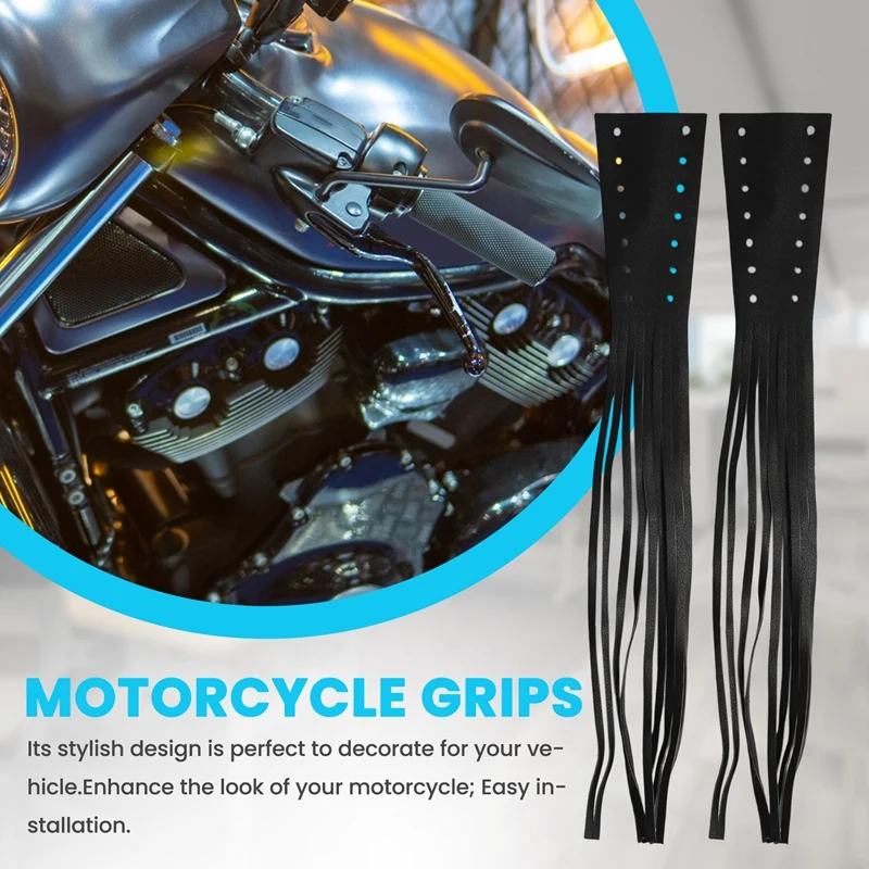 Motorcycle Black PU Leather Brake Lever Covers Biker Clutch Fringe Tassels For Cruiser Chopper Bobber Chief Classic