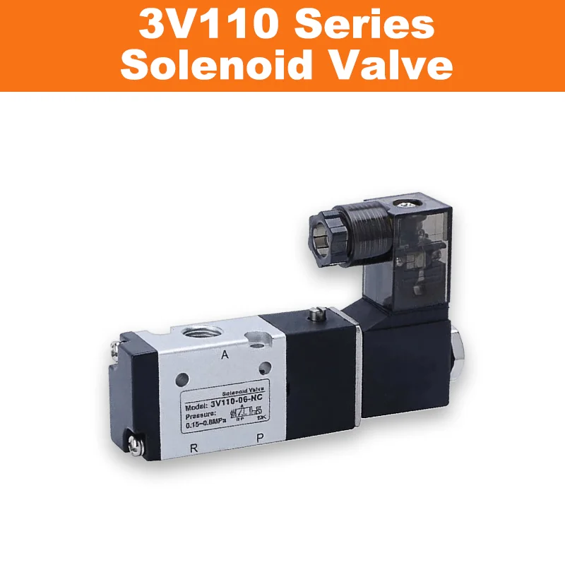 3V110-06 Series 3 Port 2 Position Air Solenoid Valve Normally 3V110-06NC 3V110-06NO Pneumatic Valve with Fitting