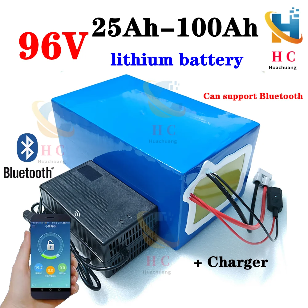 96v 50Ah 80Ah 100Ah 30Ah 40Ah lithium ion battery bluetooth BMS APP for 5000w motor robot scooter motorcycle AGV + Charger