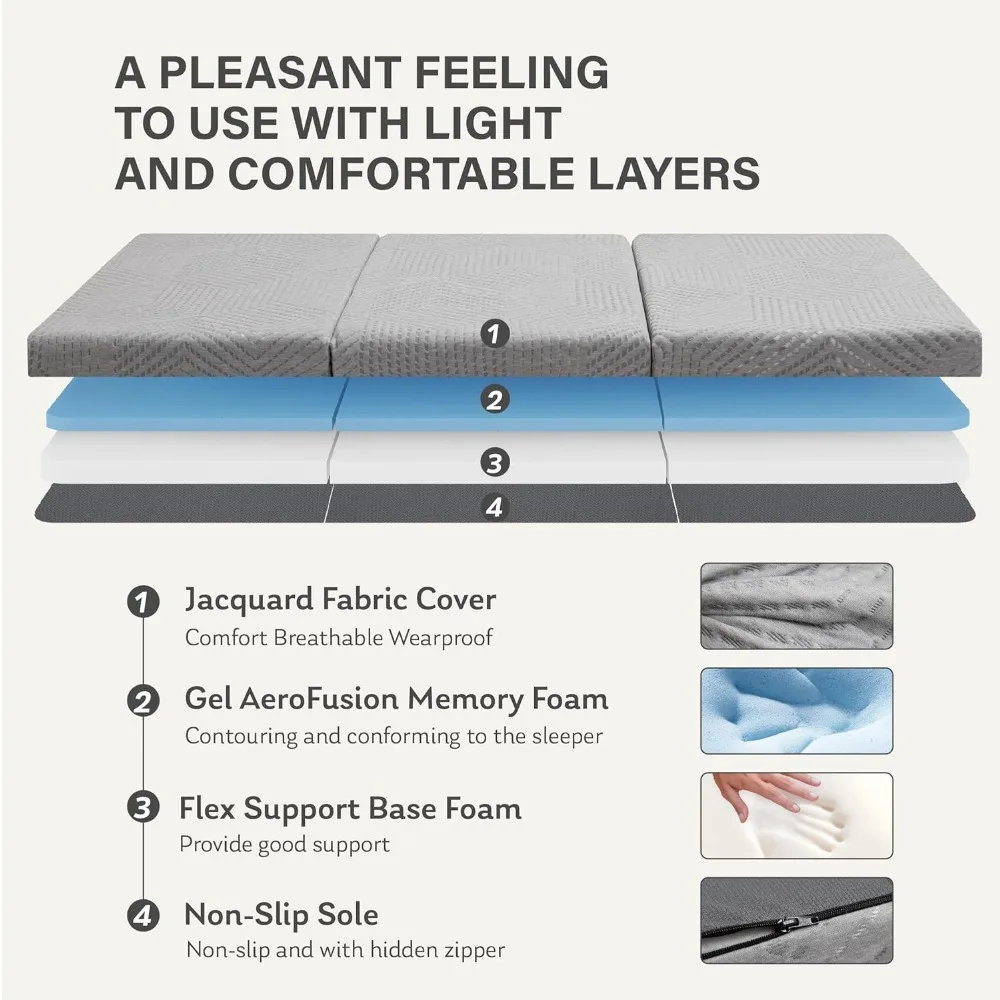 مرتبة ميموري فوم قابلة للطي من MLILY - مرتبة سفر مفردة مقاس 4 بوصة مع غطاء قابل للغسل للضيوف