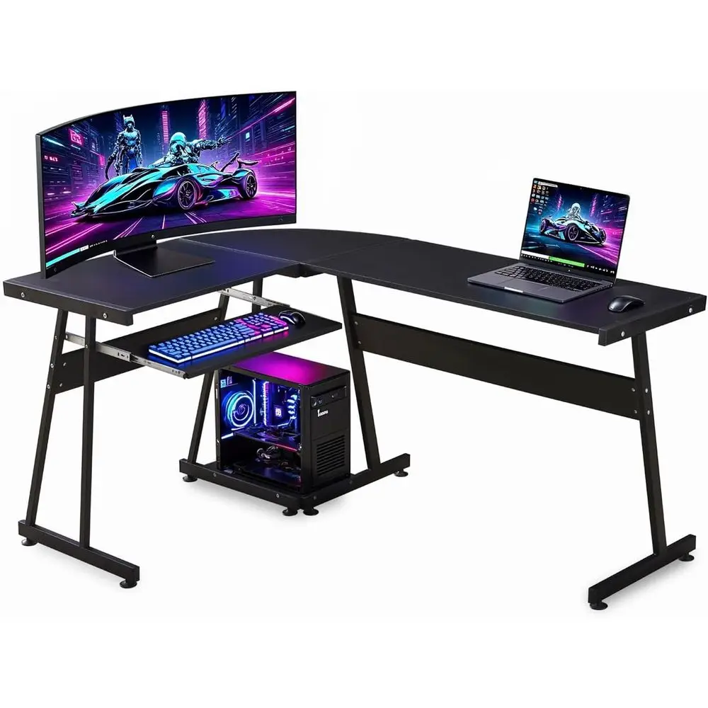 

L-Shaped Desk with Keyboard Tray and CPtand, 58" ern Reversible Computer Desk or Small Spaces Living Room Bedroom Home Oice, 711