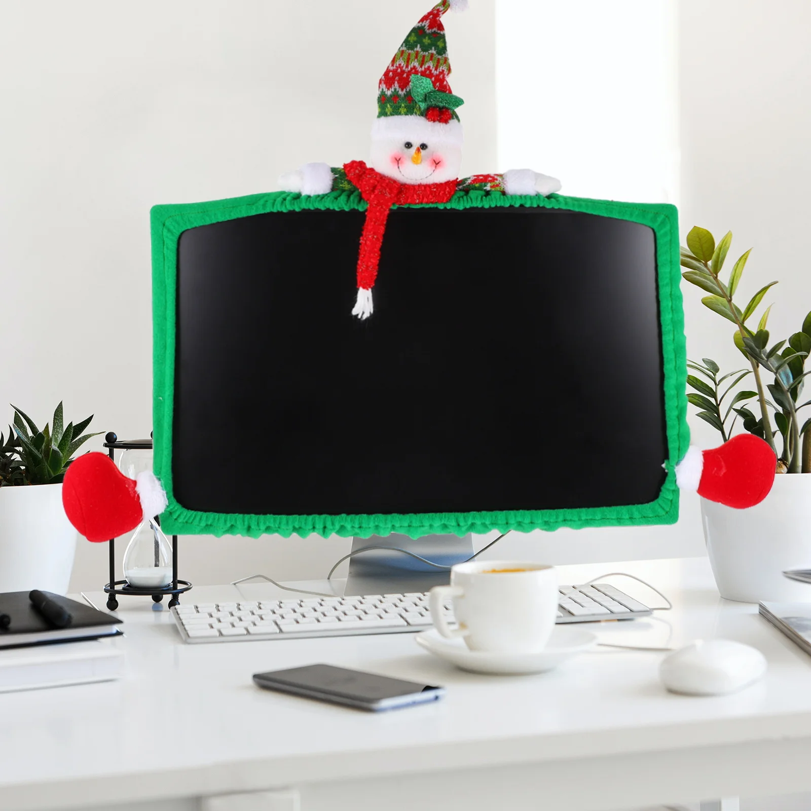 

Snowman Protective Case Computer Monitor Decorations Display Decorative Cover Christmas Notebook Desktop Brushed Cloth Office
