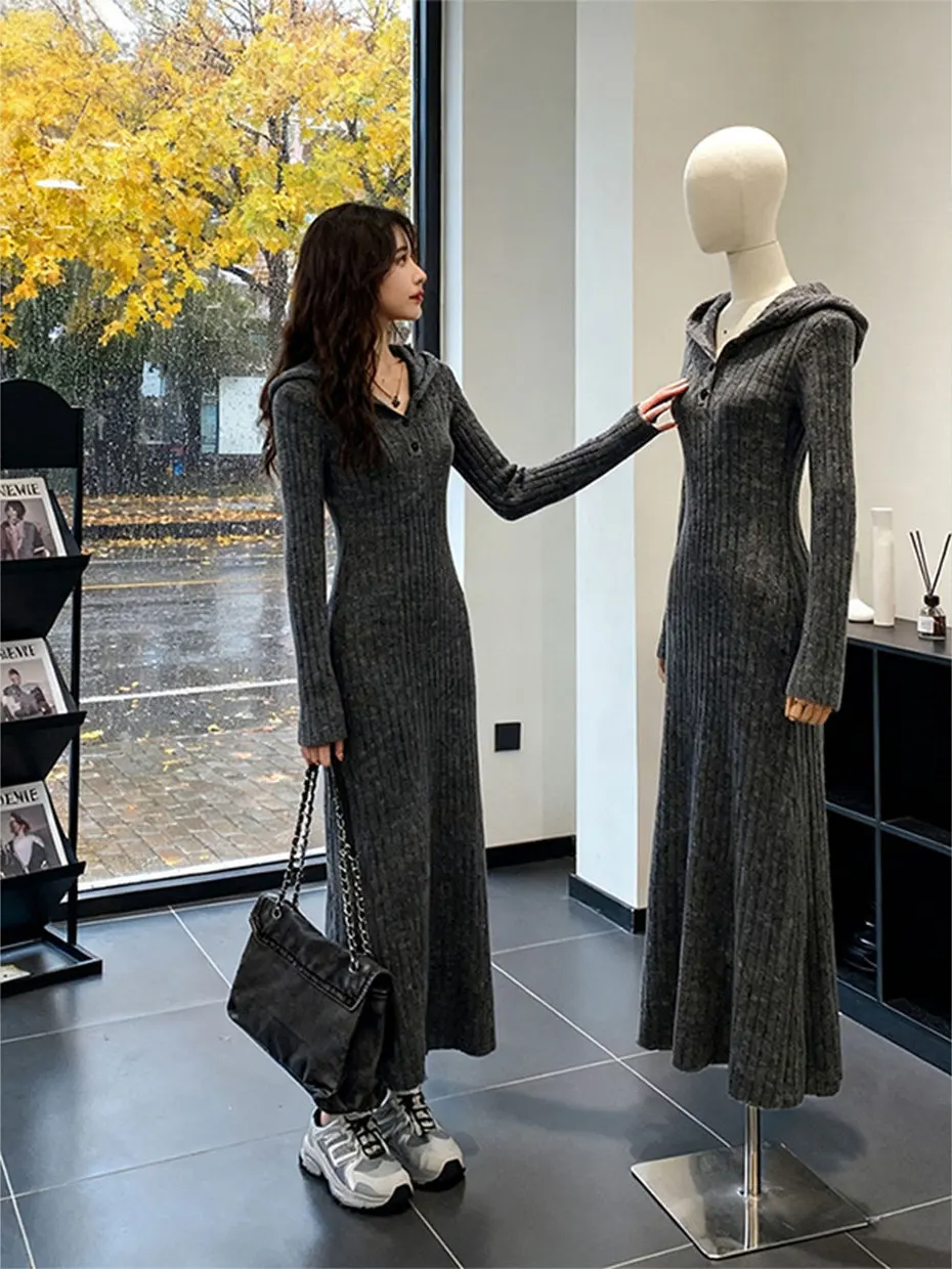 

Мягкое трикотажное платье с длинным рукавом для женщин: приталенное, элегантное, зимнее, для делового повседневного стиля, прогулок по городу, на каждый день