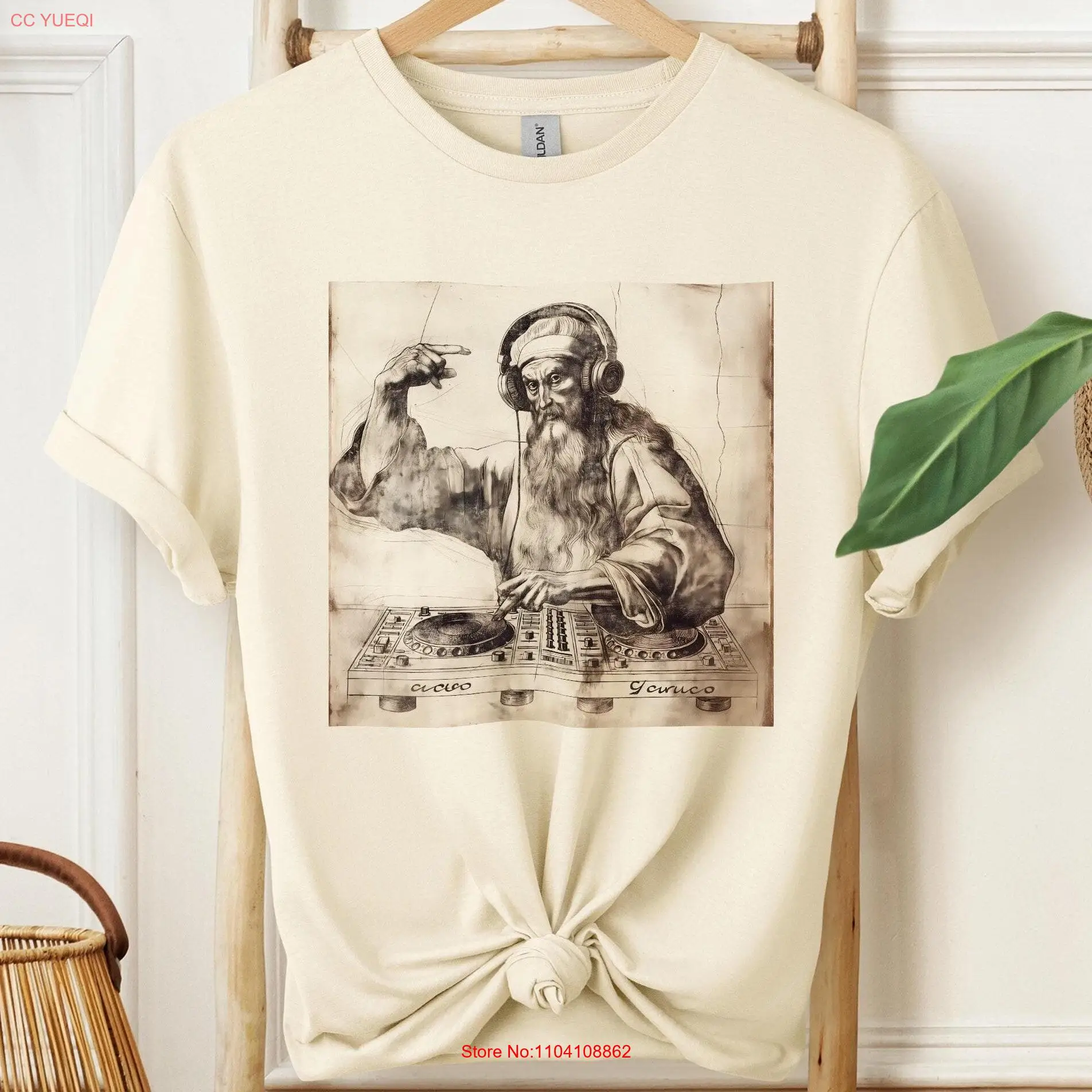 تي شيرت Da Vinci DJ Softstyle ذو العصور الداكنة مضخة قبضة في سماعات الرأس ثقافة الرسم القديمة للأكمام الطويلة أو القصيرة #1