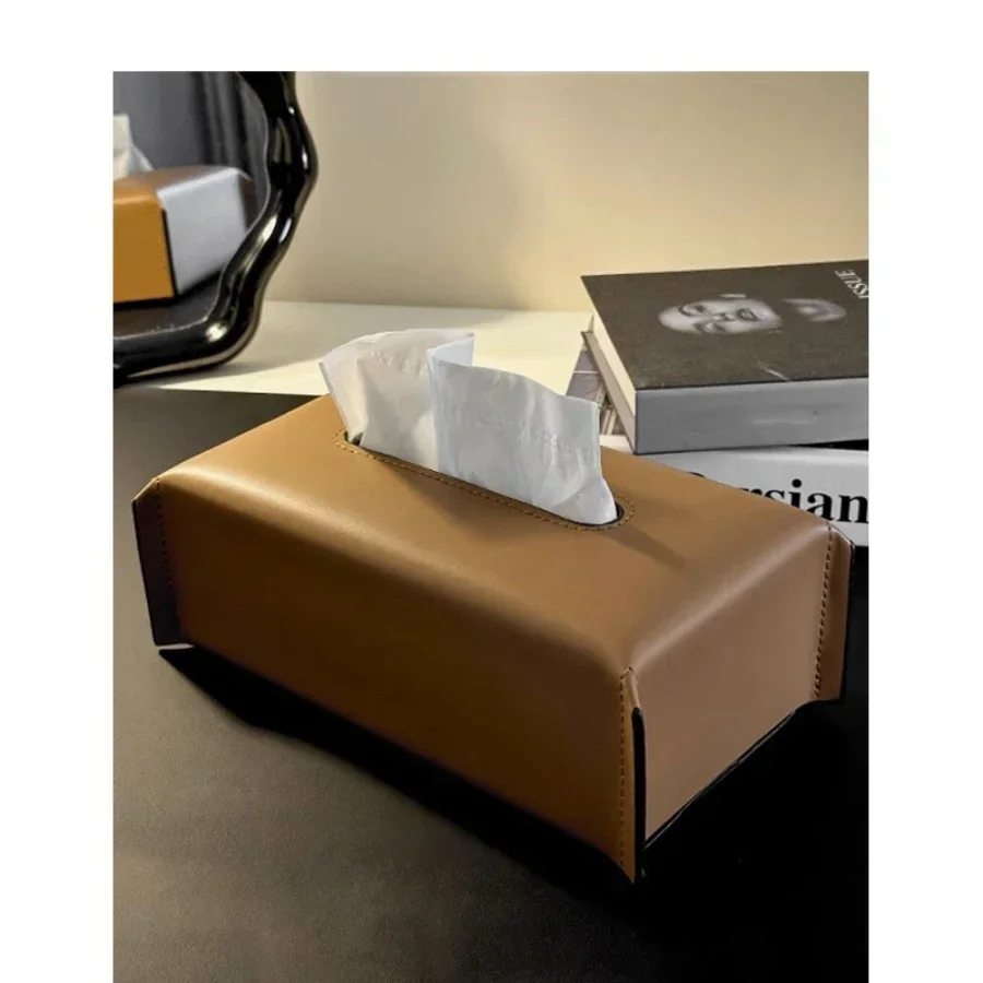 Leather Tissue Box Napkin Case Luxury Paper Cover Car Living Tissue Paper Holder Desktop Home Tabletop Decoration