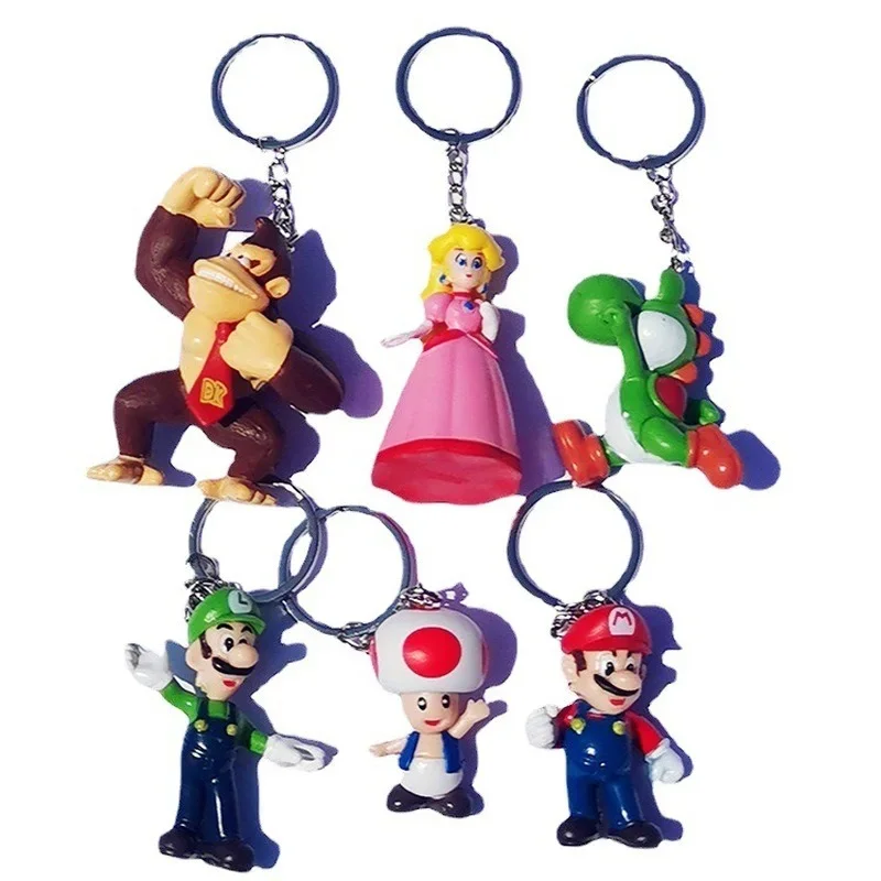 

6pcs Super Mario Bros Cartoon Keychain random 1pcs Mario Luigi Yoshi Keyring Pendant Children's Schoolbag Keychain Pendant Gifts