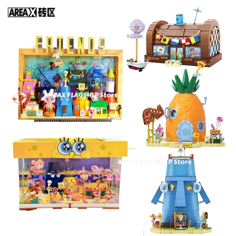 

AREAX Губка Боб Квадратные Штаны Полная серия Большие строительные блоки Игрушки Ананасовый дом Krusty Krab Настенные архитектурные подарки