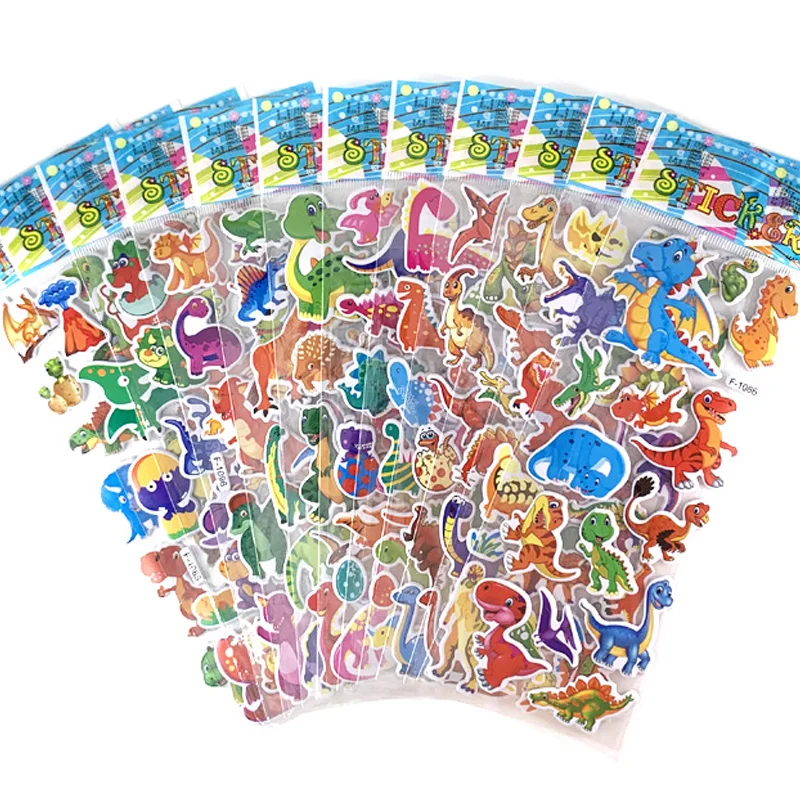 12 Sheets/Set Cartoon Stickers for Kids Dinosaur Animal 3D Waterproof PVC Sticker Craft Scrapbooking DIY Decoration