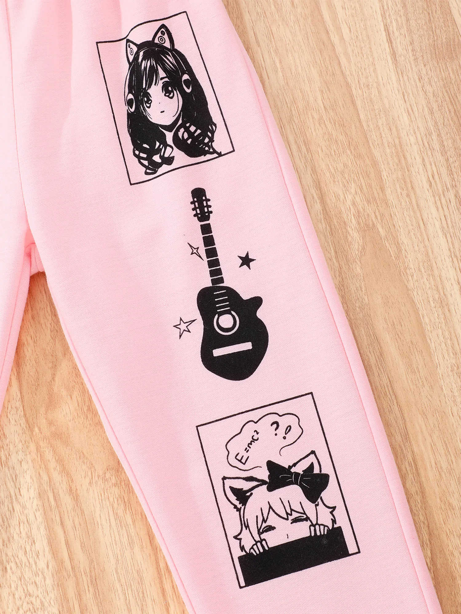 Kids Girls Stretchy Sports Suit Short Sleeve Asymmetrical Hem Crop Top with Anime Printed Vest And Elastic Waistband Sweatpants