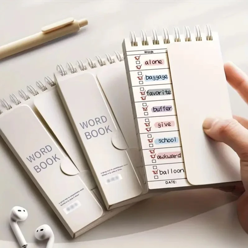 Spiralförmiges Vokabel-Wortbuch, tragbares Taschennotizbuch mit Checkliste und Einband, Englisch-Lernhilfe für Studenten ﻿