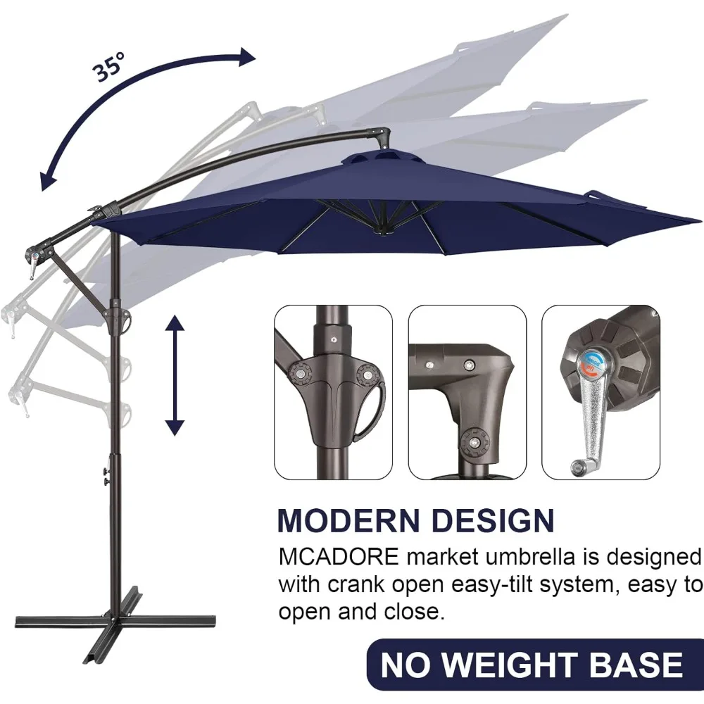 Parapluie porte-à-faux en polyester pour jardin, ombrage en matériau, protection UV, marché extérieur, bleu marine, 10 pieds