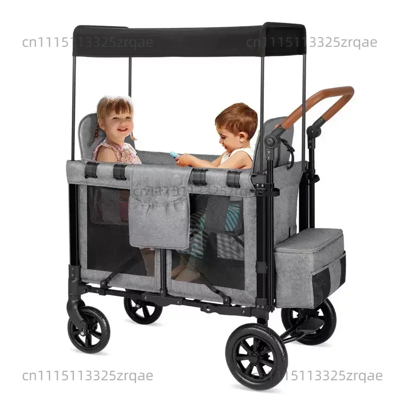 Double Seat Stroller Wagon - Foldable Two-Child Camping Cart for Outdoor Walks & Trips
