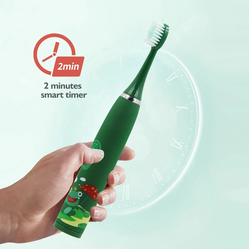 الطفل فرشاة الأسنان الكهربائية فرشاة أسنان فرشاة أسنان سونيك للأطفال تنظيف الأسنان تبييض مع 6 فوهات الاطفال فرشاة الأسنان لينة