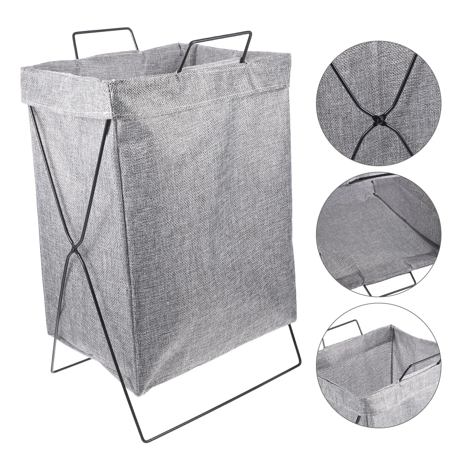 

Foldable Laundry Basket with Iron Frame Heavy Duty Cotton Linen Fabric Large Capacity for Home Clothes Storage Sundries