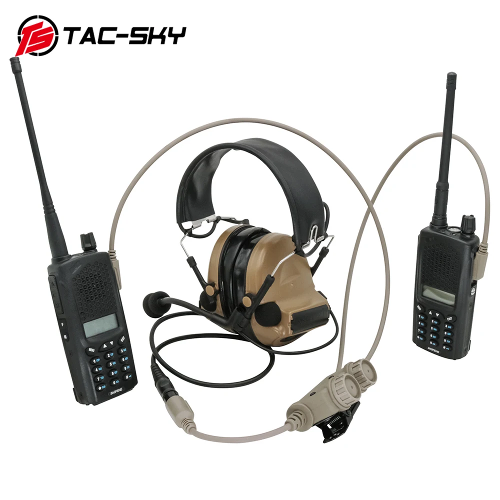 TS TAC-SKY-Dupla Comunicação RAC PTT Adaptador de Headset Militar, Headsets Táticos, Compatível com Baofeng UV5R Walkie-Talkies