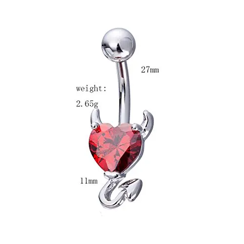 Popular Devil Heart Belly Clasp Umbilical Nail Girls Vintage Love Heart Diamond 14G Surgical Steel Umbilical Cord Earrings