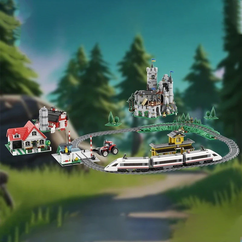 

881pcs MOC Hiking Path via Train Track Curve Train Building Blocks Christmas Gift Educational Children's fine motor training toy