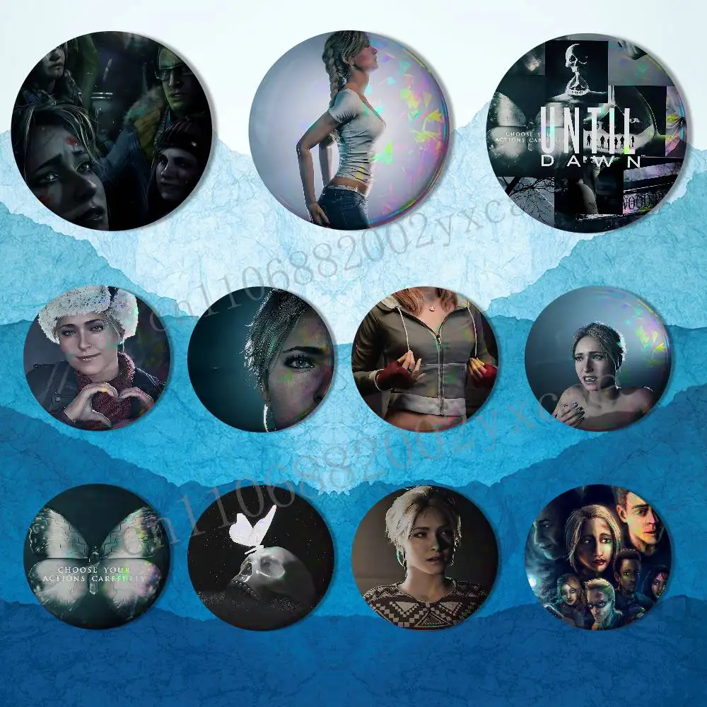 

cool Until Dawn game Samantha Reflective Pin Tinplate Round Brooch Cartoon Cosplay Badges for Bag Hat Toys Gifts