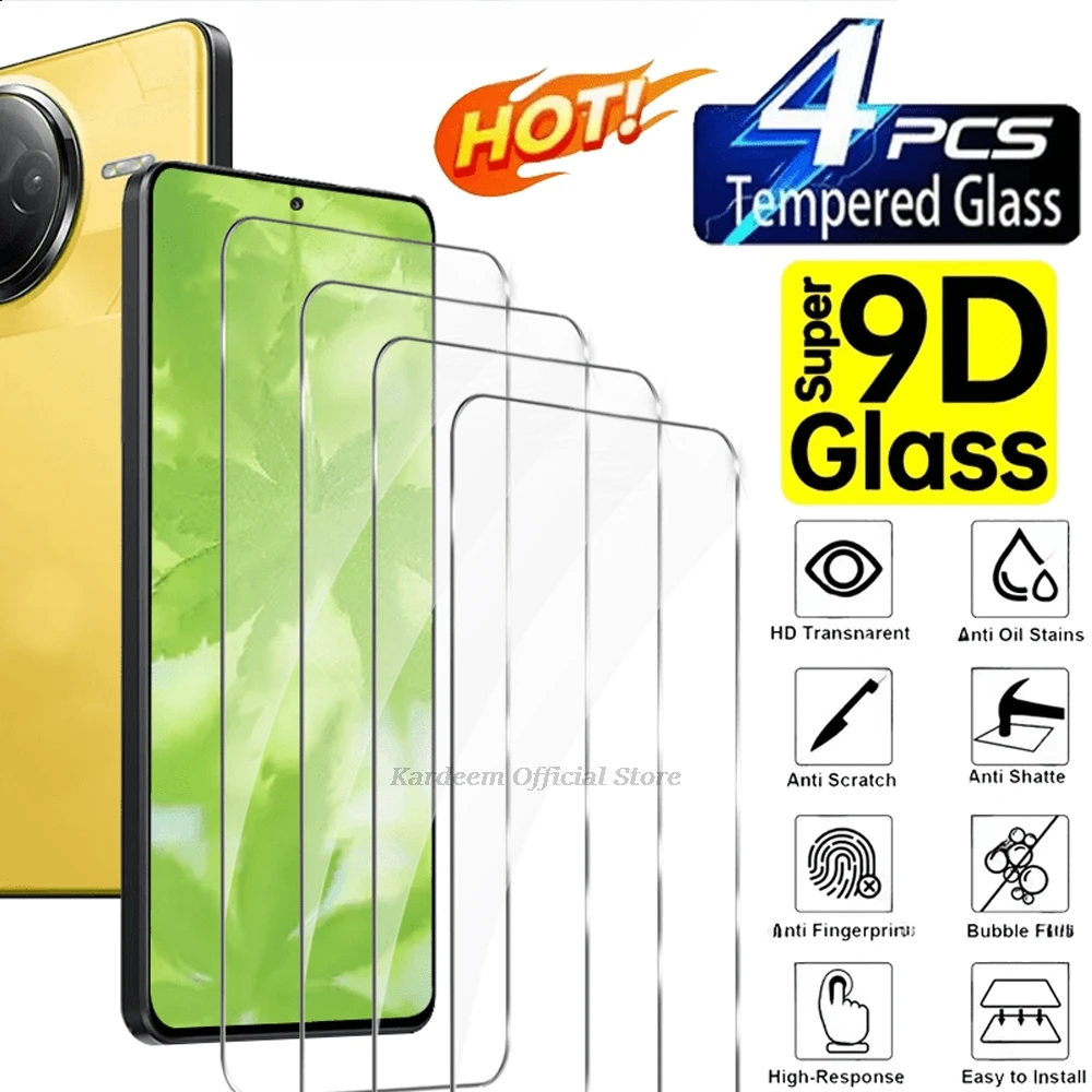 4 шт. HD защитных стекол с полным покрытием для Redmi 15C 15 14C 14R A3 A4 A5 A7 Pro Note 13 11S, без функции разблокировки по отпечатку пальца.