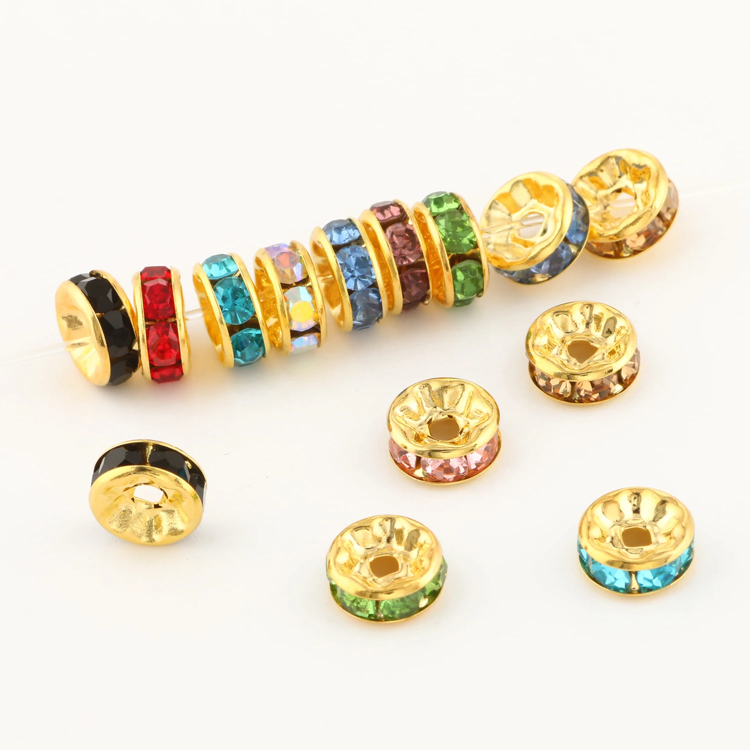 50 pz strass distanziatore perline Multi-colore cristallo metallo distanziatori Rondelle perline per gioielli che fanno accessori bracciali fai da te