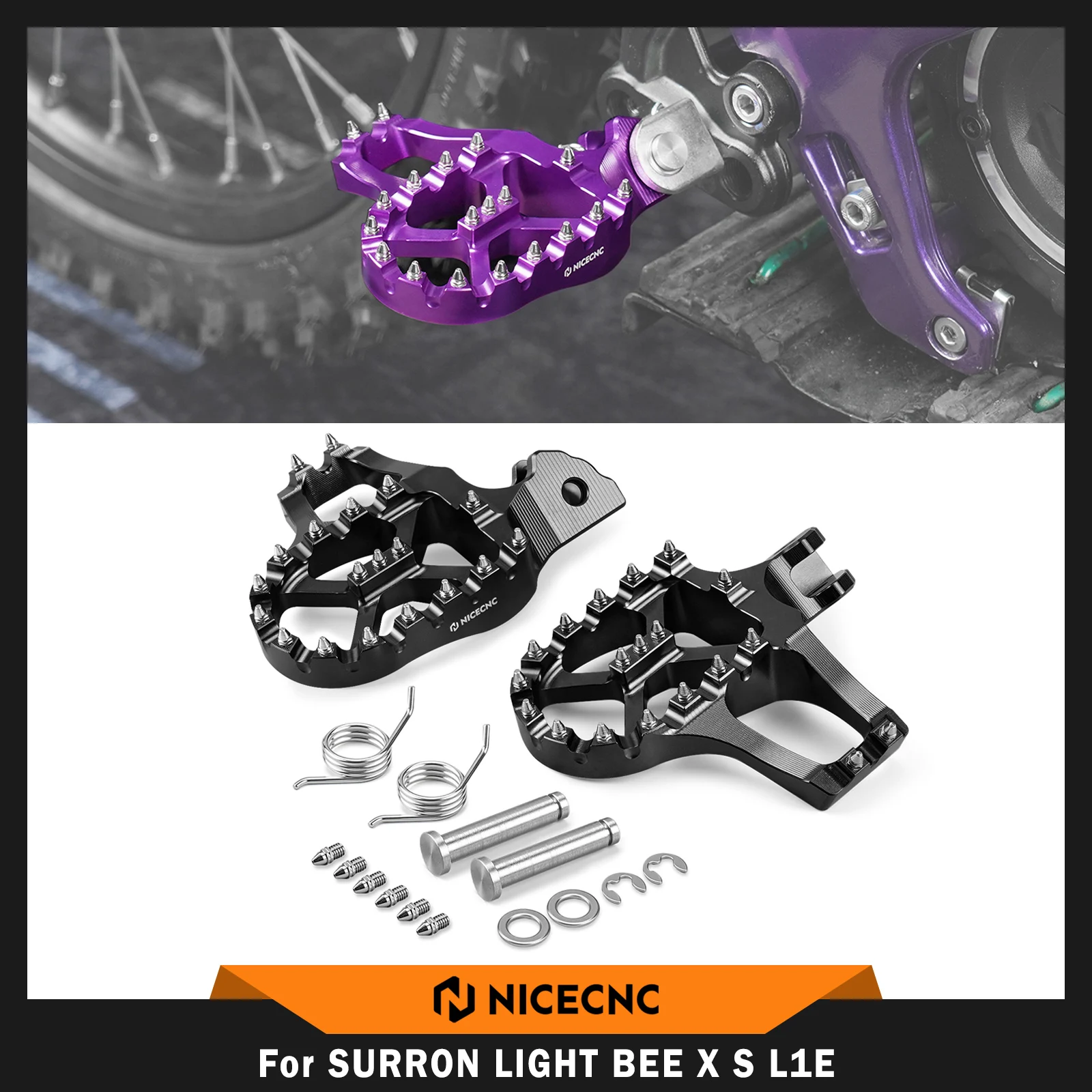 

NICECNC Extender Foot Pegs Footrests For Surron Light Bee X For Sur-Ron Light Bee S L1E For Segway X160 X260 2017-2024 Aluminum