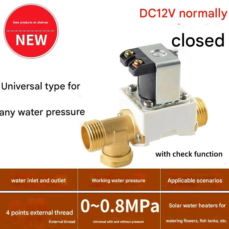 

Solenoid Solar Water Valve 1/2 NC 12v 24v 220v NC Normally closed 0-0.8Mpa