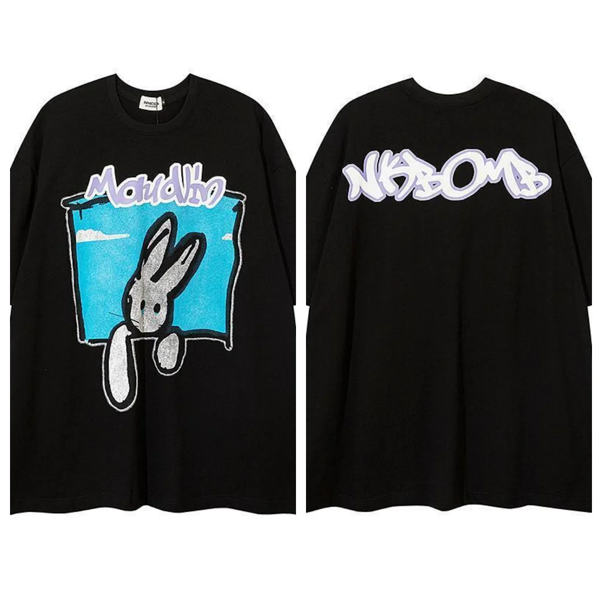 

Новая уличная футболка в стиле хип-хоп в стиле ретро с половиной рукавов, хлопковая футболка с короткими рукавами и принтом кролика для мужчин и женщин