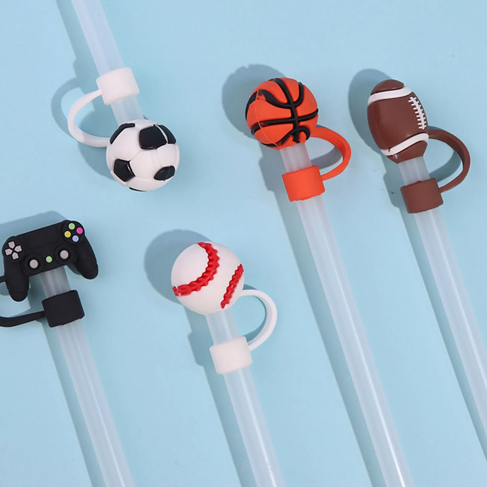 1Pcs Football /Basketball Straw Cover Cap for Stanley Cup Accessories Straw Toppers Reusable Straws Dustproof Straw