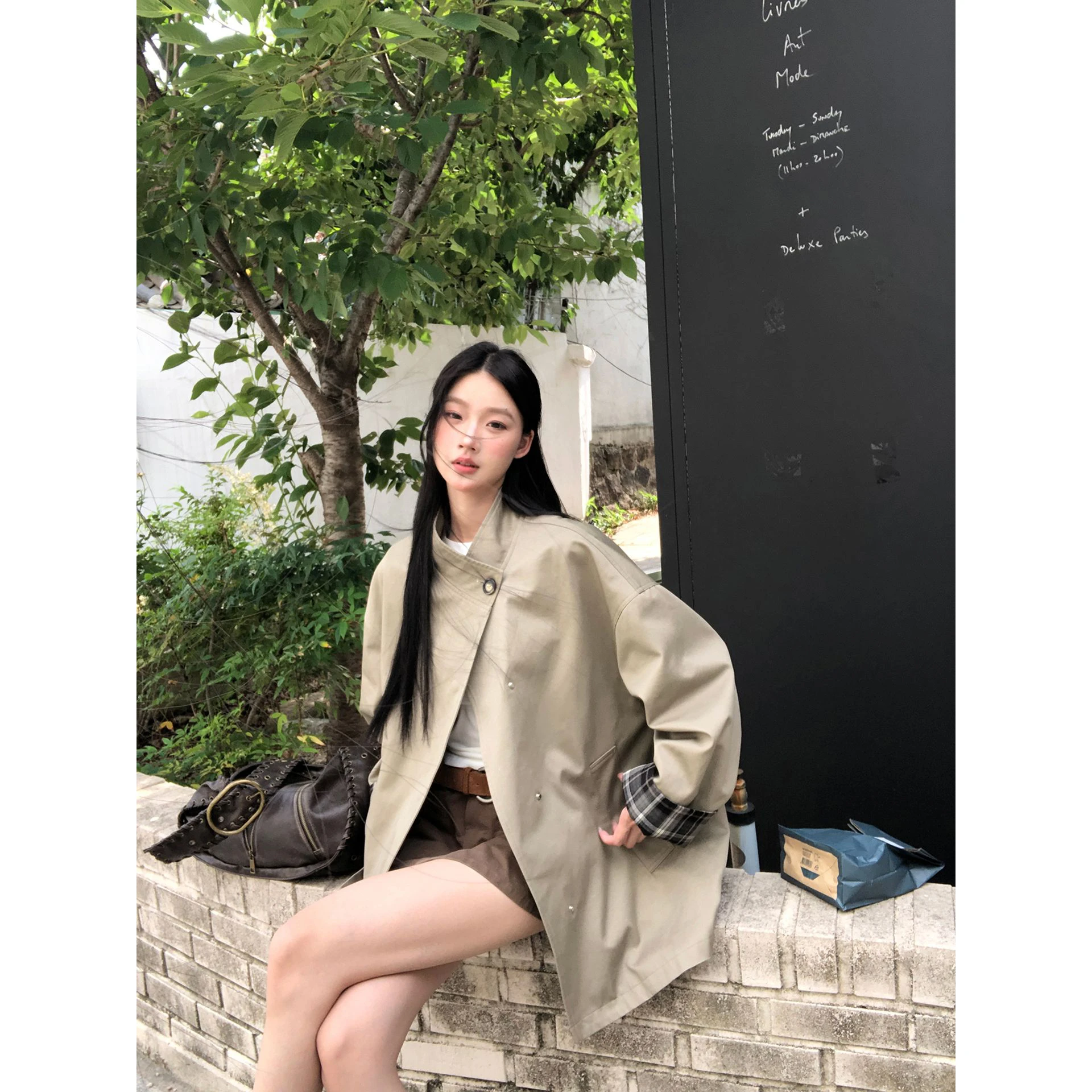 Retro British Style Oversized Plaid Color Block Coat Women's Loose Fit Autumn New Arrival Fashion Outerwear Elegant Coat