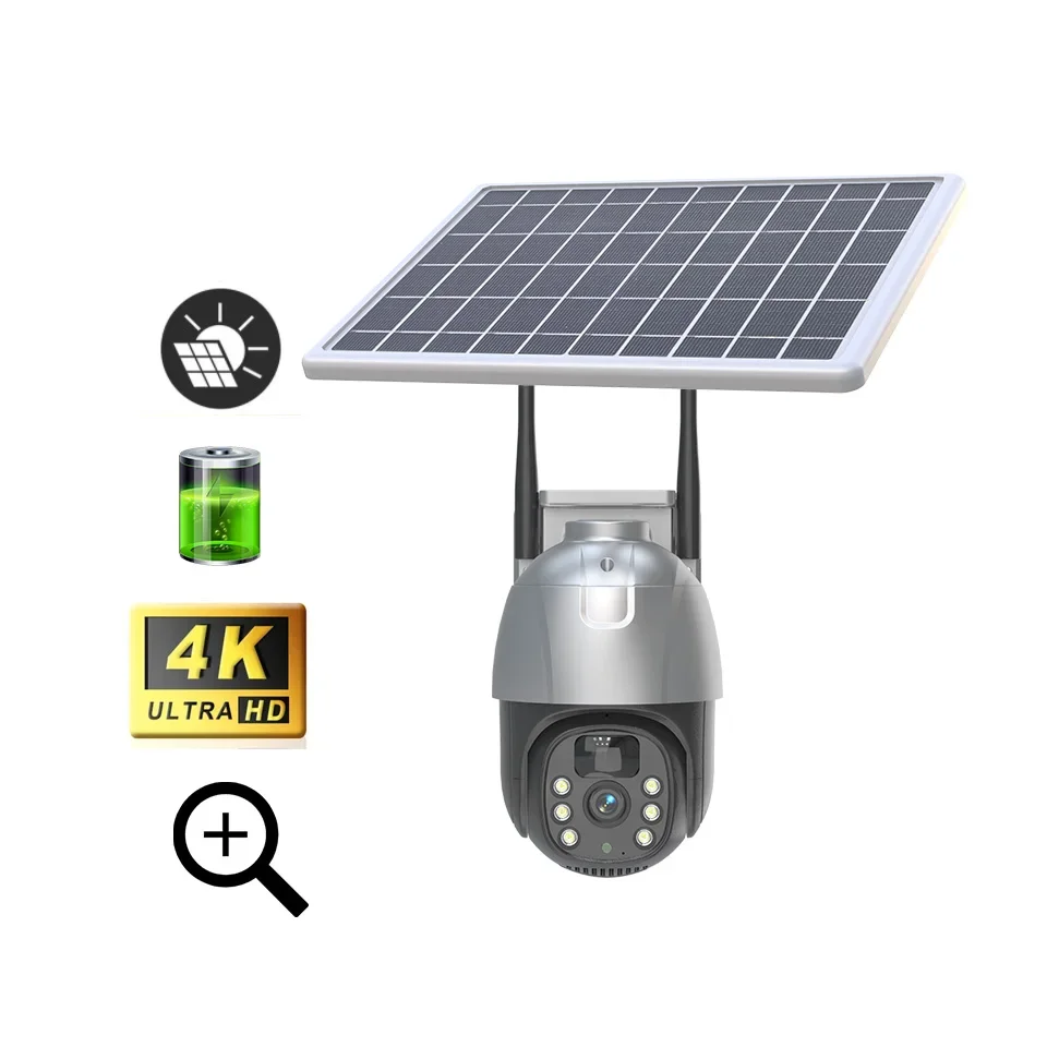 Smart 4G Solar Powered 3MP Battery IP PTZ Security Camera two way audio Wireless Out