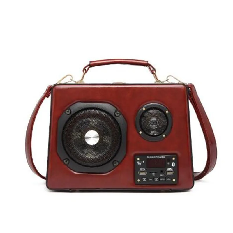 Vintage Radio Box Shaped Purses and Handbags for Women Designer Female Shoulder Bag Novelty Crossbody Bag Fashion Totes Leather