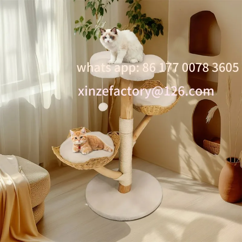 

Customizable 110cm Modern Cat Furniture Climbing Tree Solid Wood Activity Center with Scratching Post for Kitty