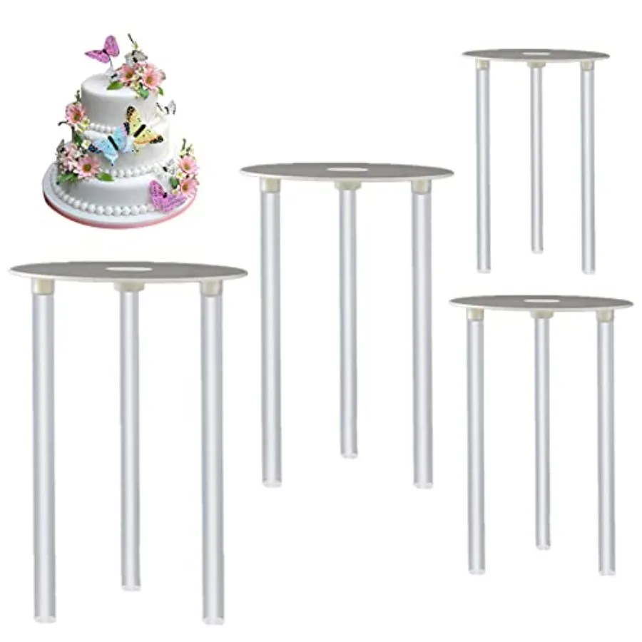 

Cake Tier Supports, 4 Pcs Reusable 9/12/16/20cm Cake Boards and 12 Pcs Cake Dowel Rods for Tiered Cake Construction and Stackin