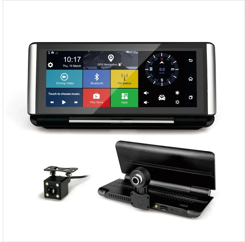 GPS-Navigation + 1080P + Rückfahrkamera + FM-Radio + Radardetektor + Auto-DVR mit WLAN